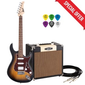 Cort G110 OPSB Electric Guitar pack with Cort CM15R Amp, Cable,and Guitar Picks- Open Pore Sunburst